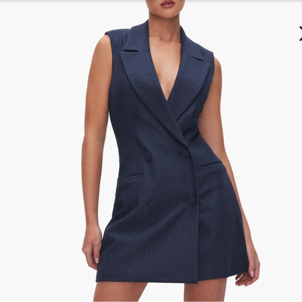 Good American Dark Blue Pinstripe Mini Dress
